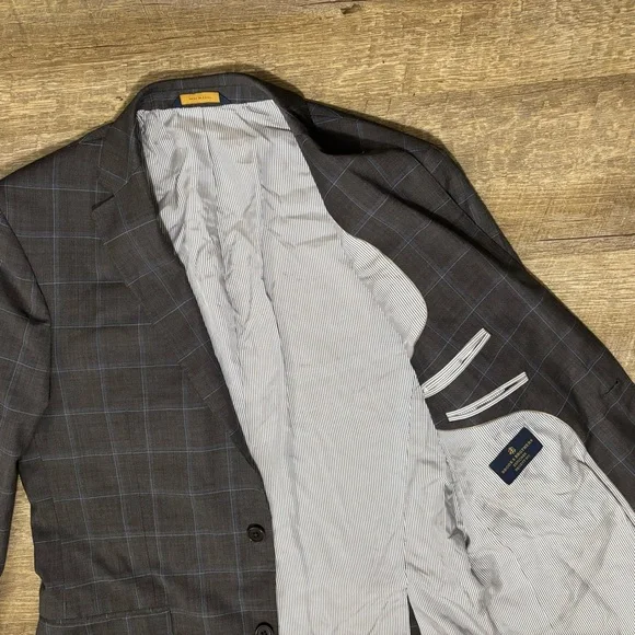 BROOKS BROTHERS Explorer Regent Fit Blazer 40L Gray Plaid Two Button Window Pane - Picture 7 of 11